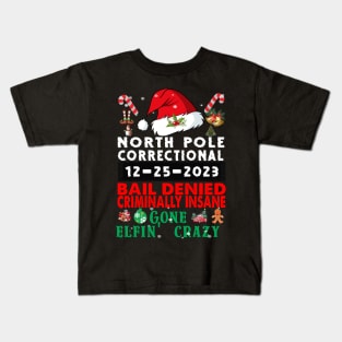 North Pole Correctional Bail Denied Criminally Insane Gone Elfin' Crazy Kids T-Shirt